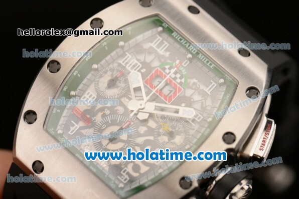 Richard Mille Felipe Massa Flyback Chrono Swiss Valjoux 7750 Automatic Steel Case with Black Rubber Bracelet and Skeleton Dial - Click Image to Close
